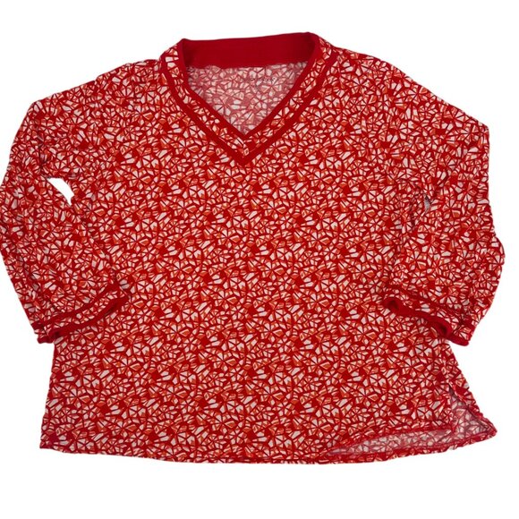 Jessica London Abstract Geometric Blouse Rust Red 2X Flowy Stretch Plus Size 2X - Picture 3 of 7